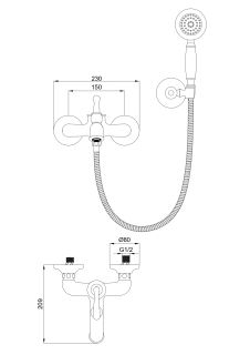 Смеситель для ванны с душем Wonzon & Woghand Steam WW-88639008-BGM тёмный графит